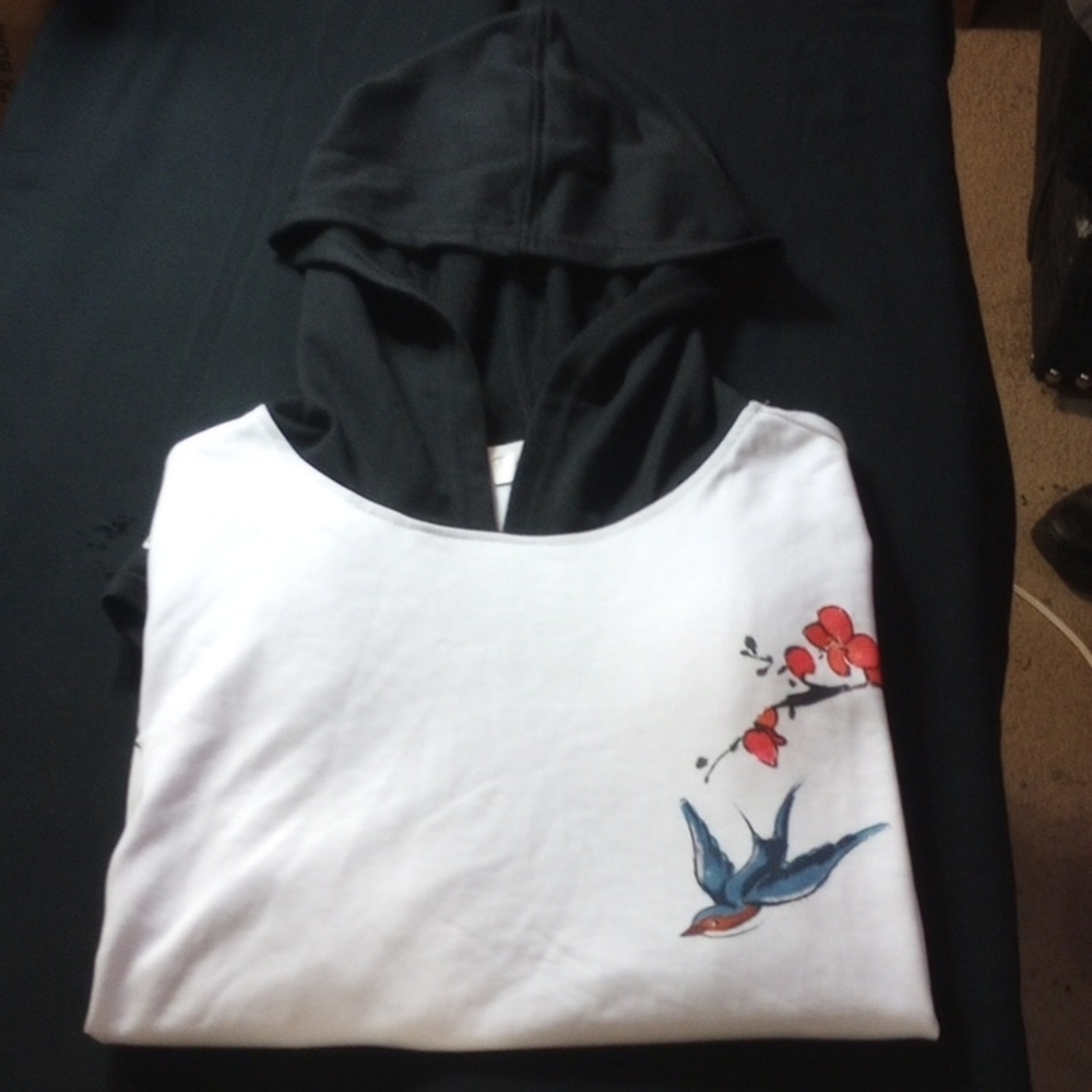 Black and White Hoodie with Bird Design